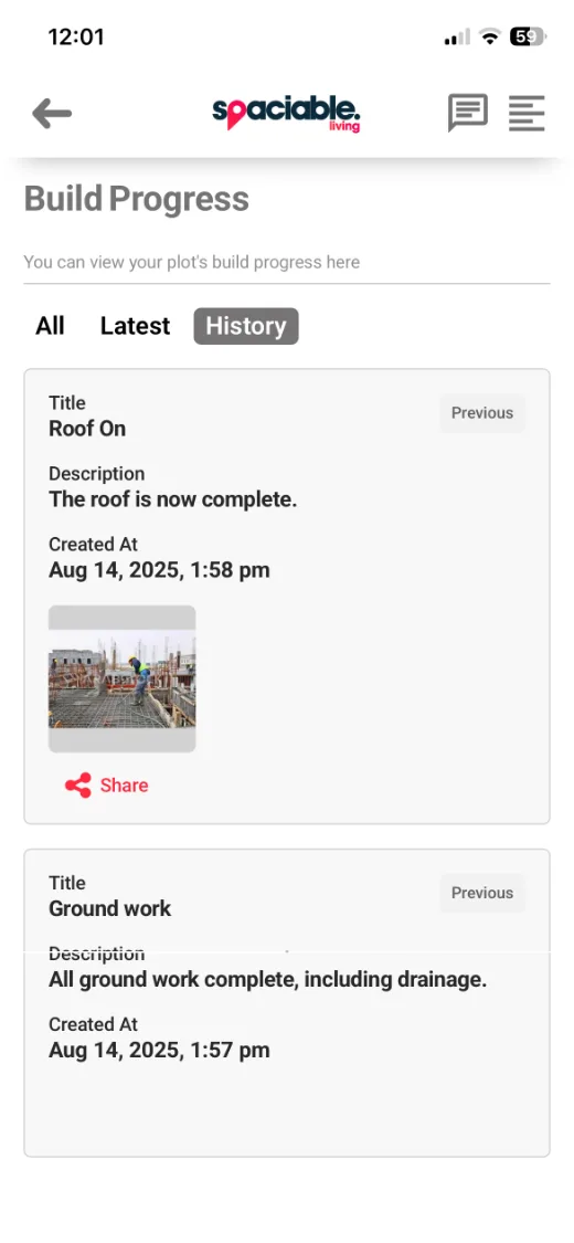 Previous build stages in the resident app