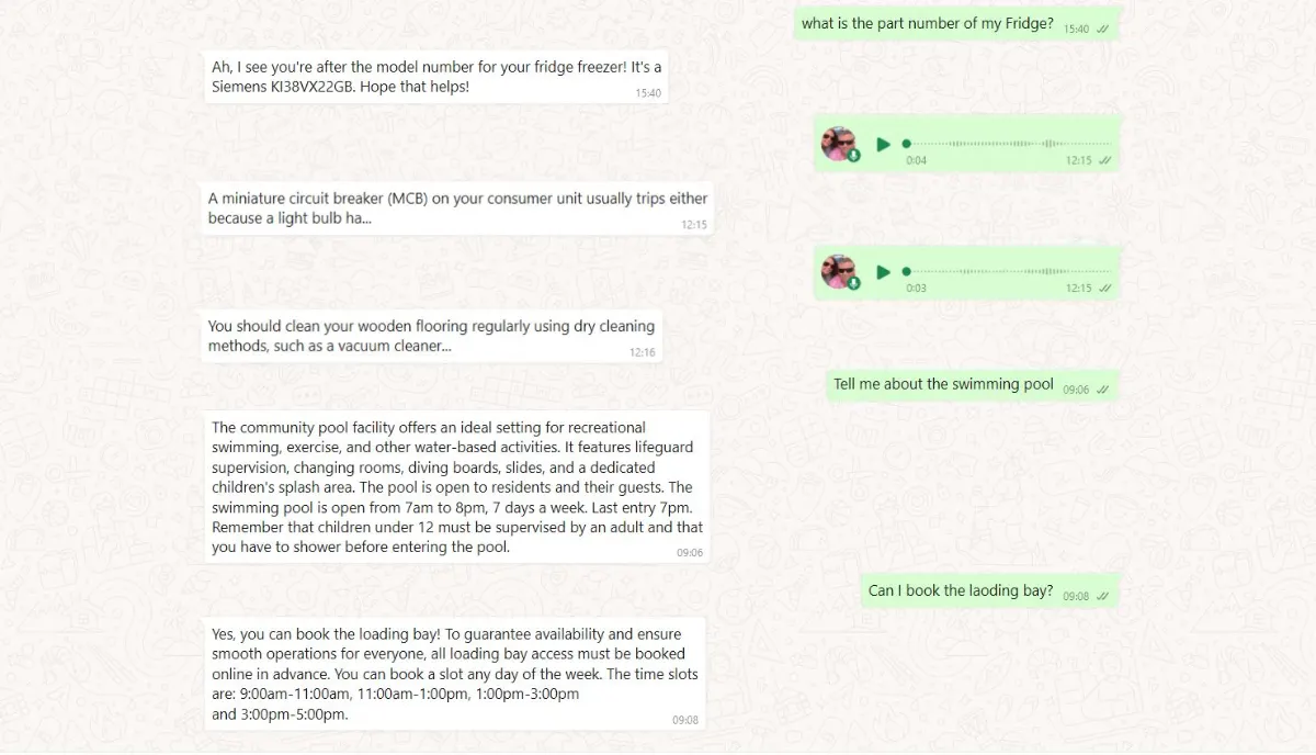 Chatbot conversation on WhatsApp