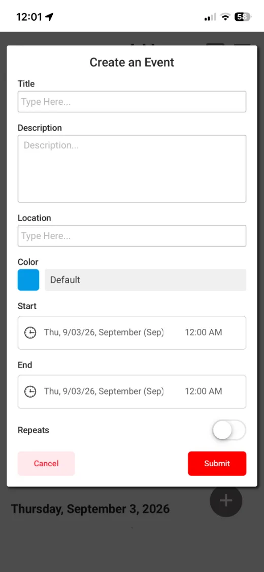 Creating an event in the resident app