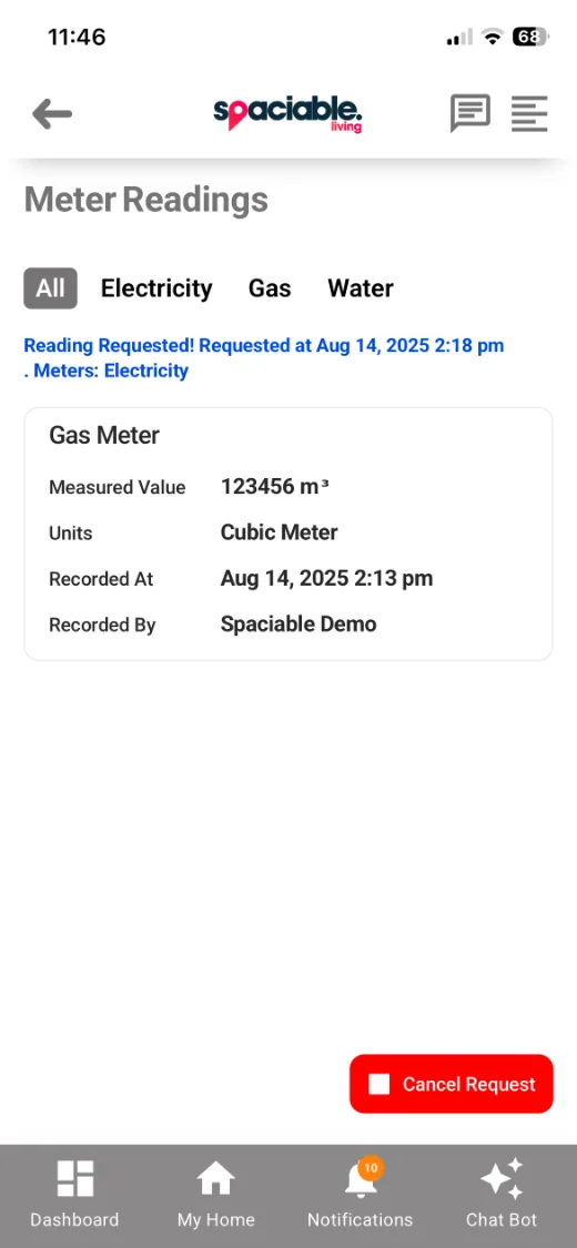 Gas meter reading in the resident app