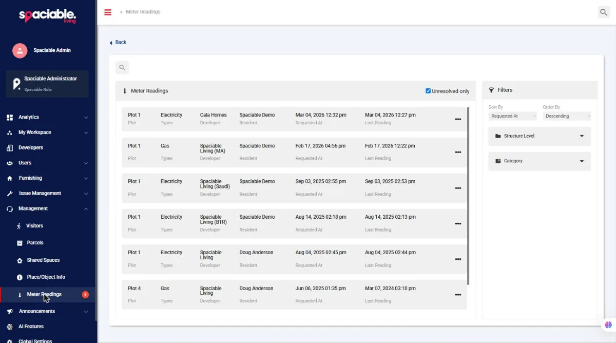 Meter reading requests in the Office Portal
