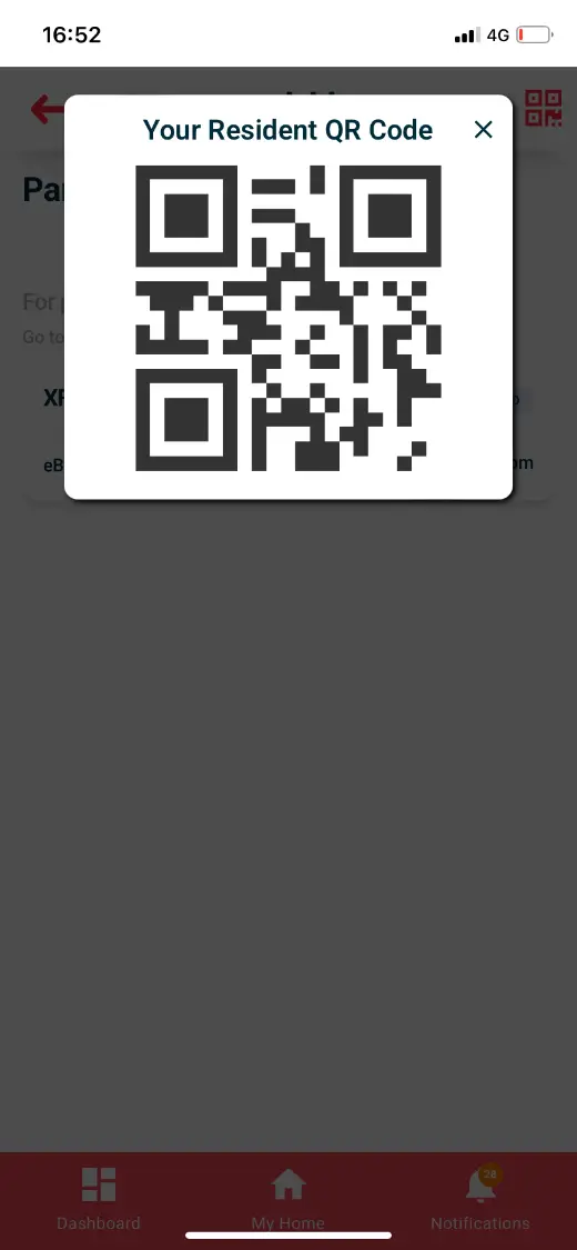 Resident QR code for parcel collection