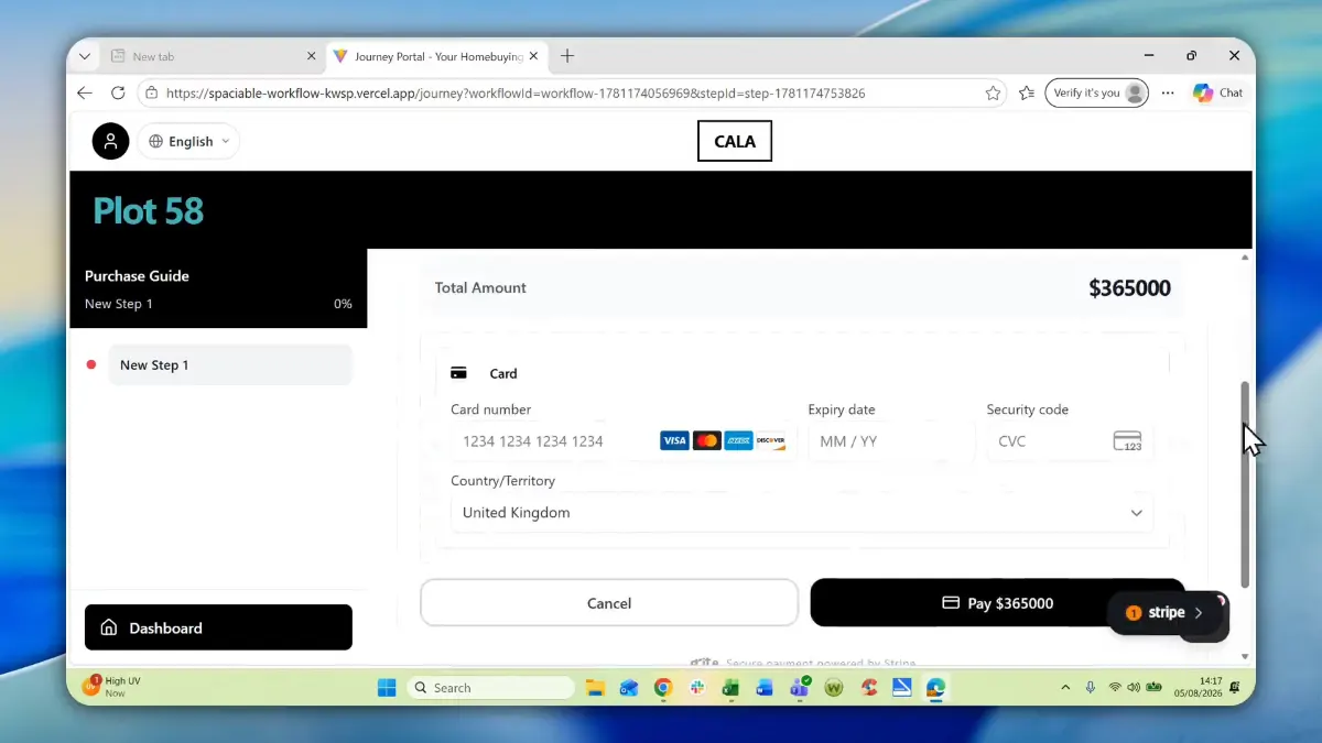 Reservation payment in the portal