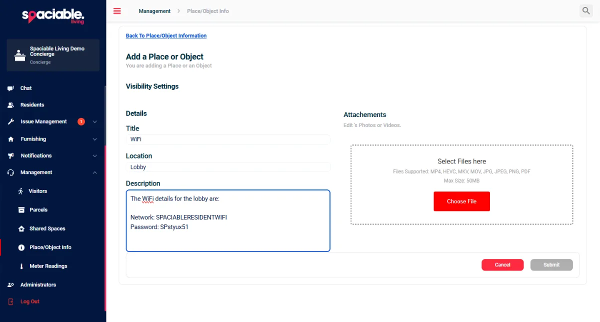 Adding a place or object in the Office Portal