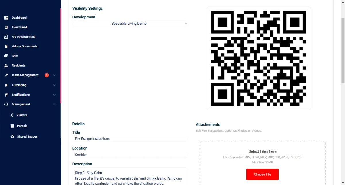 QR code generated for a digital signpost