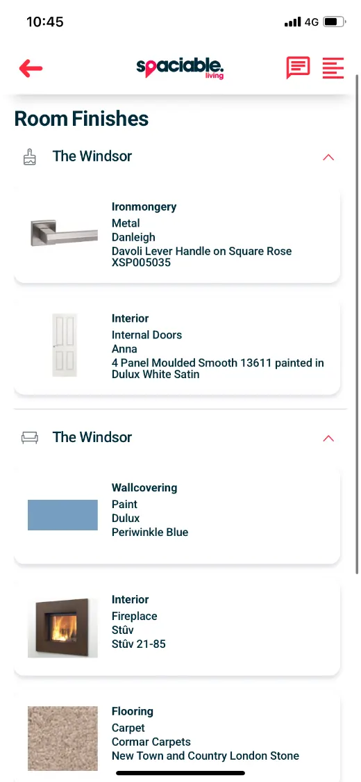 Room-by-room finishes in the resident app