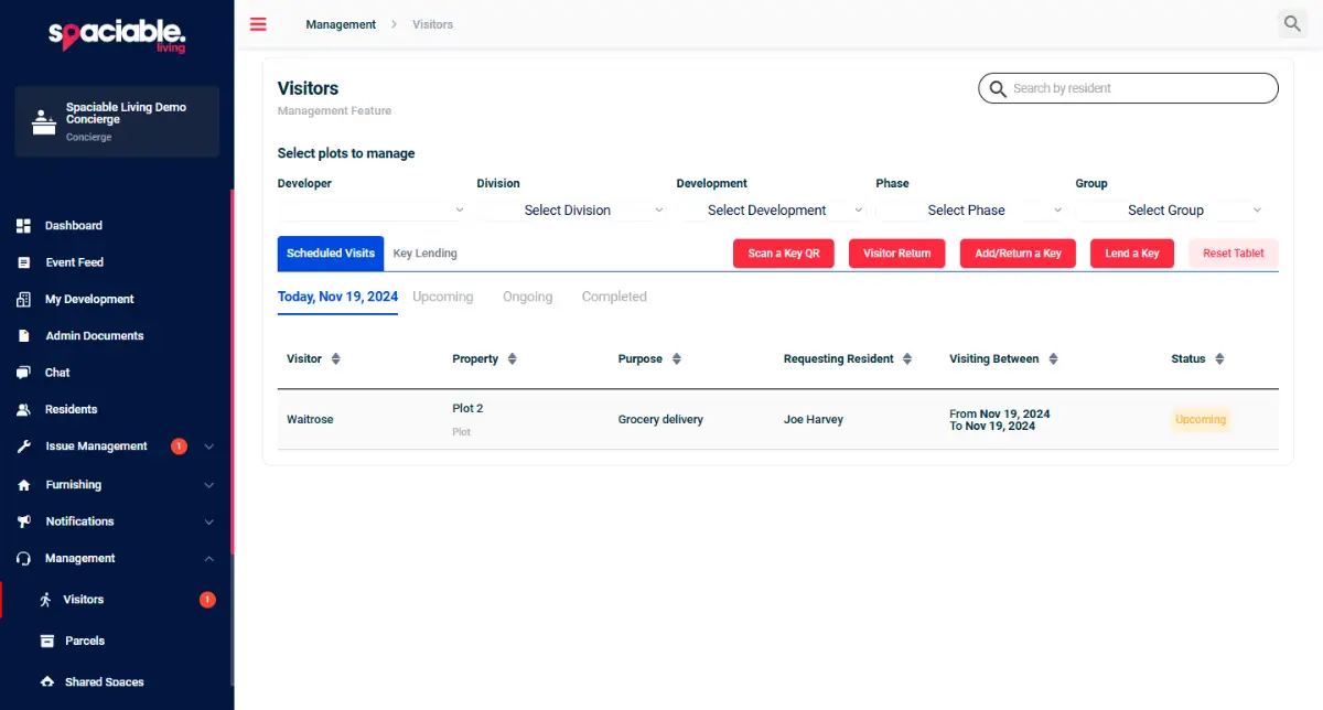 Visitors and keys in the Office Portal